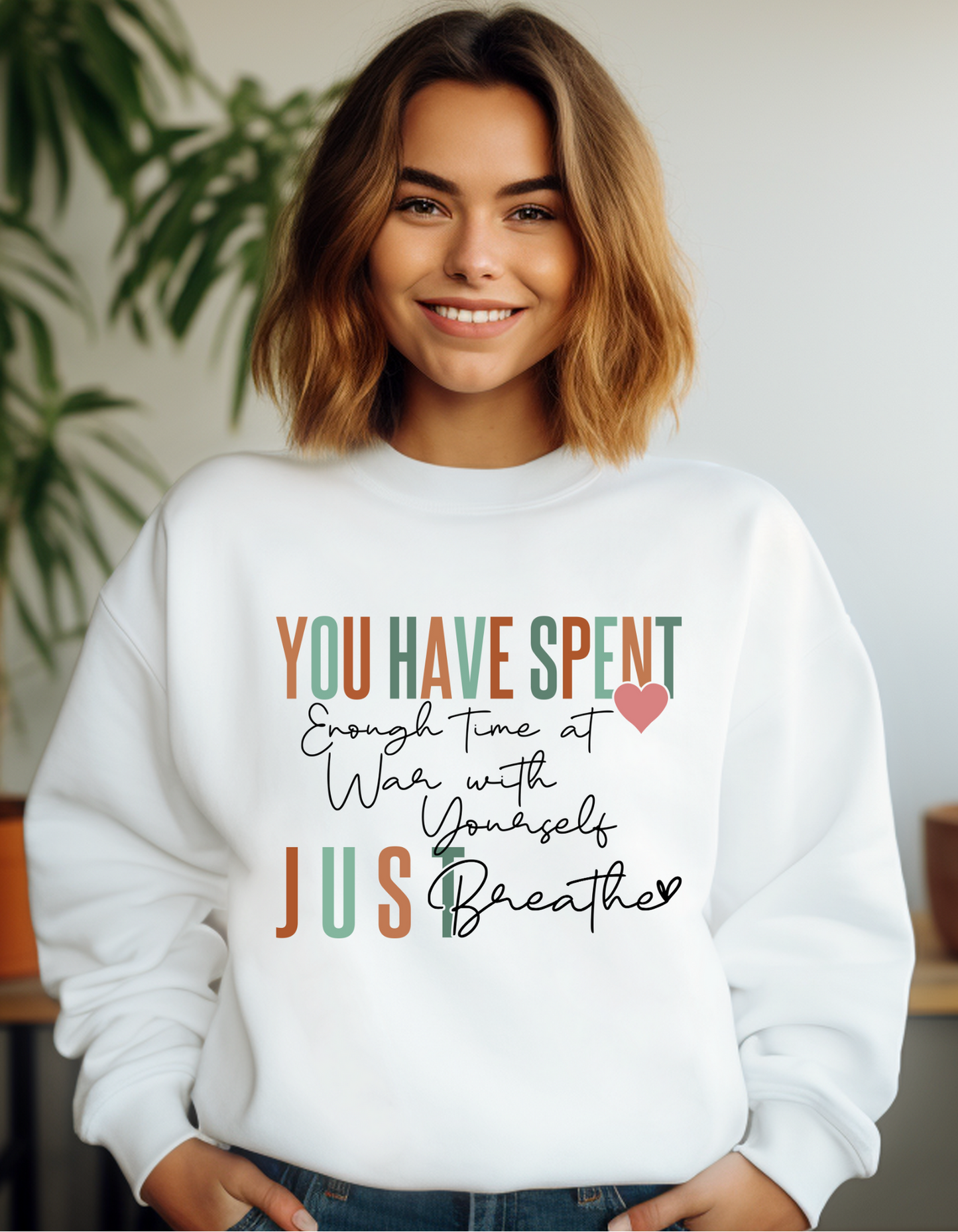 Just Breathe Sweatshirt – Gentle Mental Health Reminder Crewneck