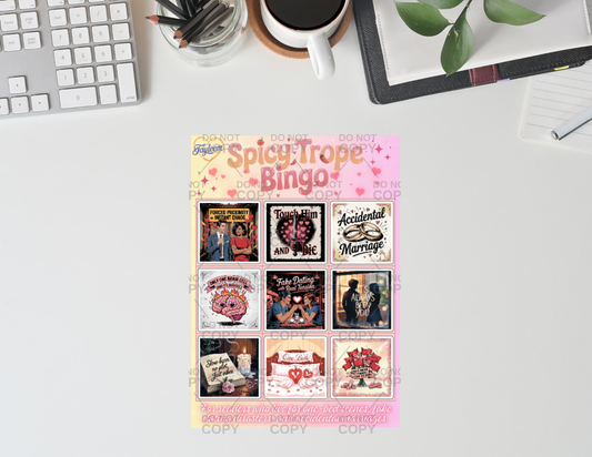 Spicy Trope Bingo Sticker Sheet – 9-Piece Romance Reader Sticker Set