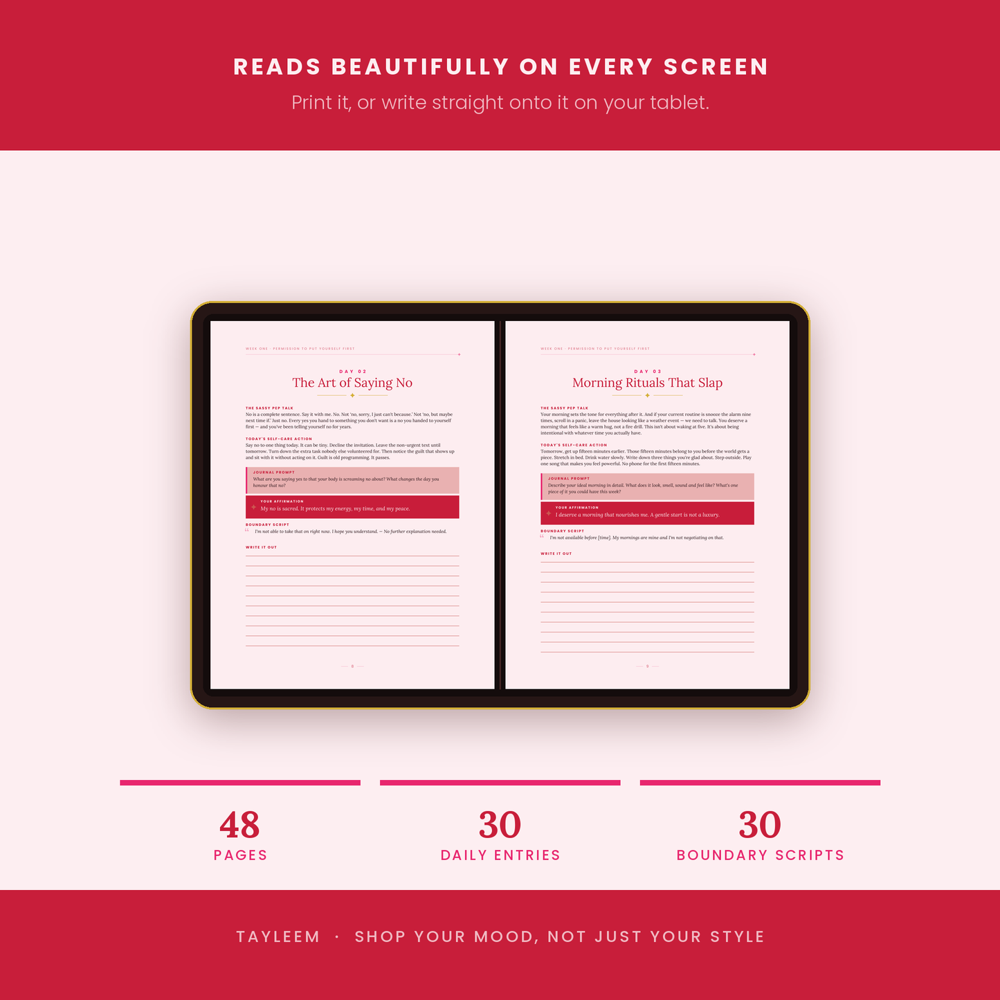 Permission Granted: The Self-Care Isn't Selfish Handbook — 30-Day Guided Journal (Printable PDF)